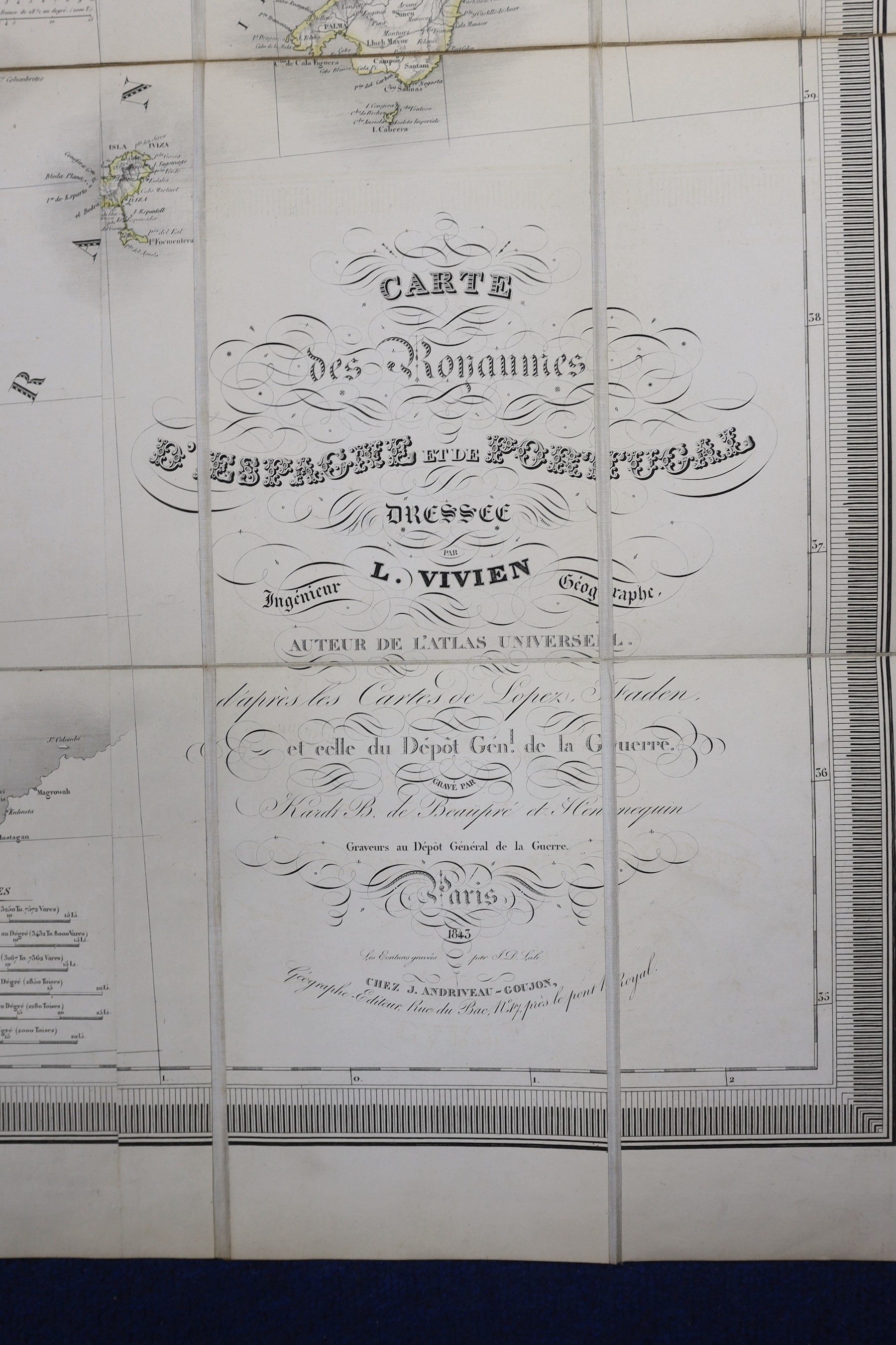 Wyld, James - Spain and Portugal, a set of 4 linen backed folding maps, coloured in outline, c.1820, 66 x 97.5cms., in worn slip case, together with Vivien de Saint-Martin, Louis - Carte des Royaumes d’Espagne et de Port